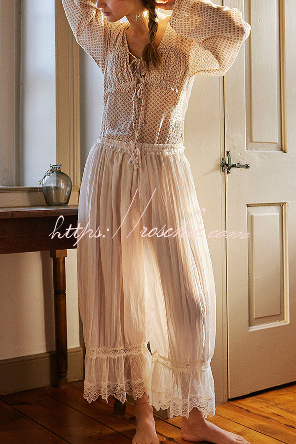 Pastoral Style Elastic Waist Lace Hem Bloomer Pants
