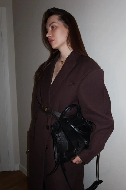 Classic Double-Breasted Lapel Long Overcoat