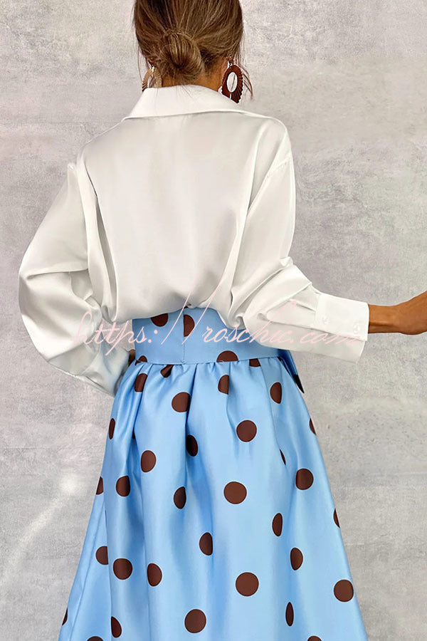 Moonlight Elegance Satin Button Up Long Sleeve Relaxed Blouse