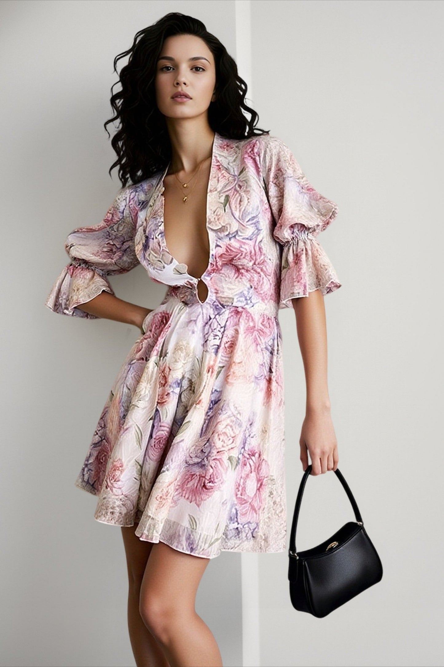 Puff Sleeve Mini Floral Dress