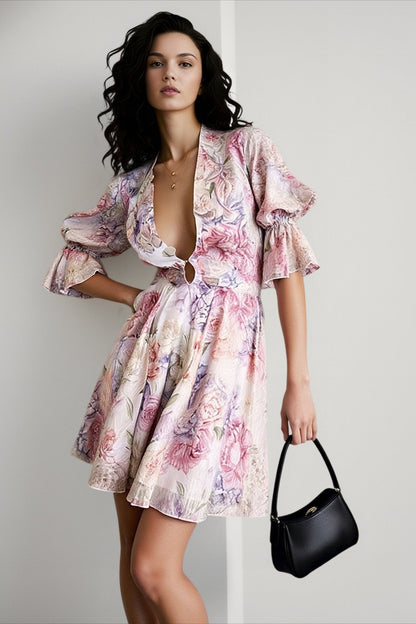 Puff Sleeve Mini Floral Dress
