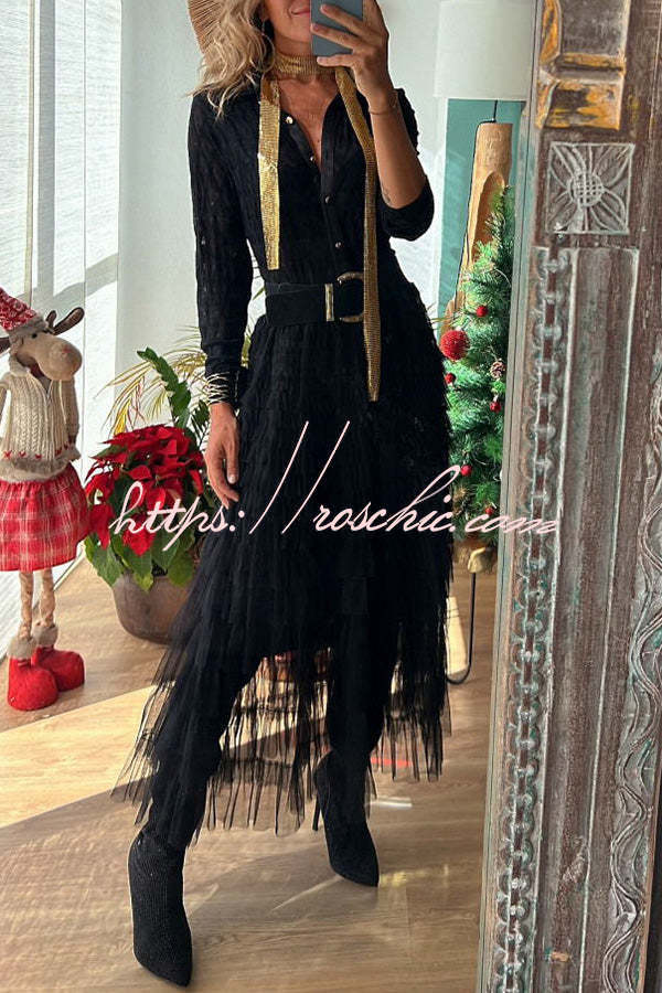 Be Your Own City Queen Tiered Elastic Waist Tulle Maxi Skirt