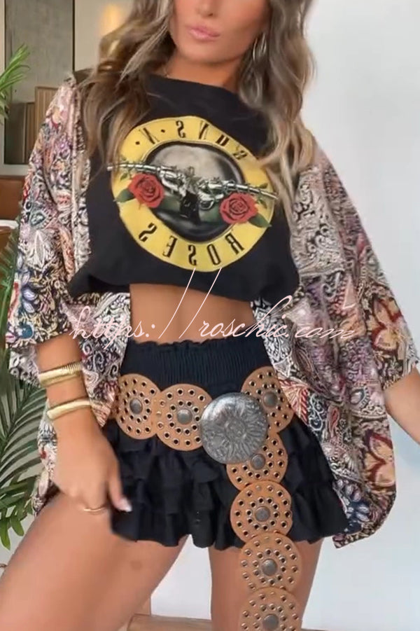 Unique Ethnic Print Batwing Sleeve Loose Top