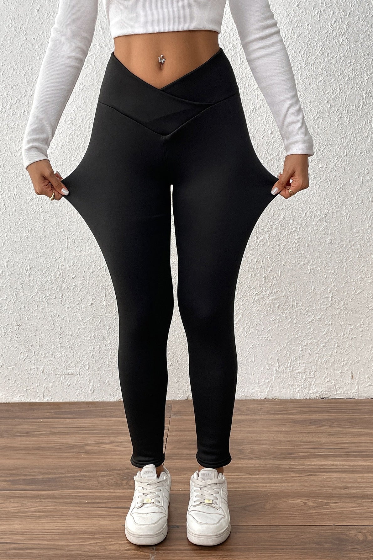 Leggings térmicos de forro polar de talle alto con cruce frontal