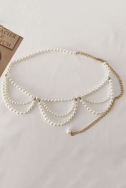 French-style Dress with A Cinched Waist and A Pearl Tassel Waist Chain