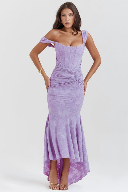 Vestido de gala de sirena de jacquard de malla elástica