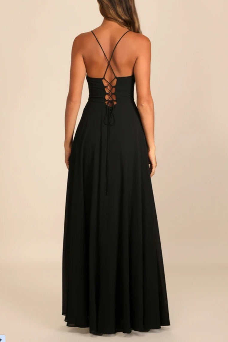 Vestido largo de fiesta halter sin espalda sexy