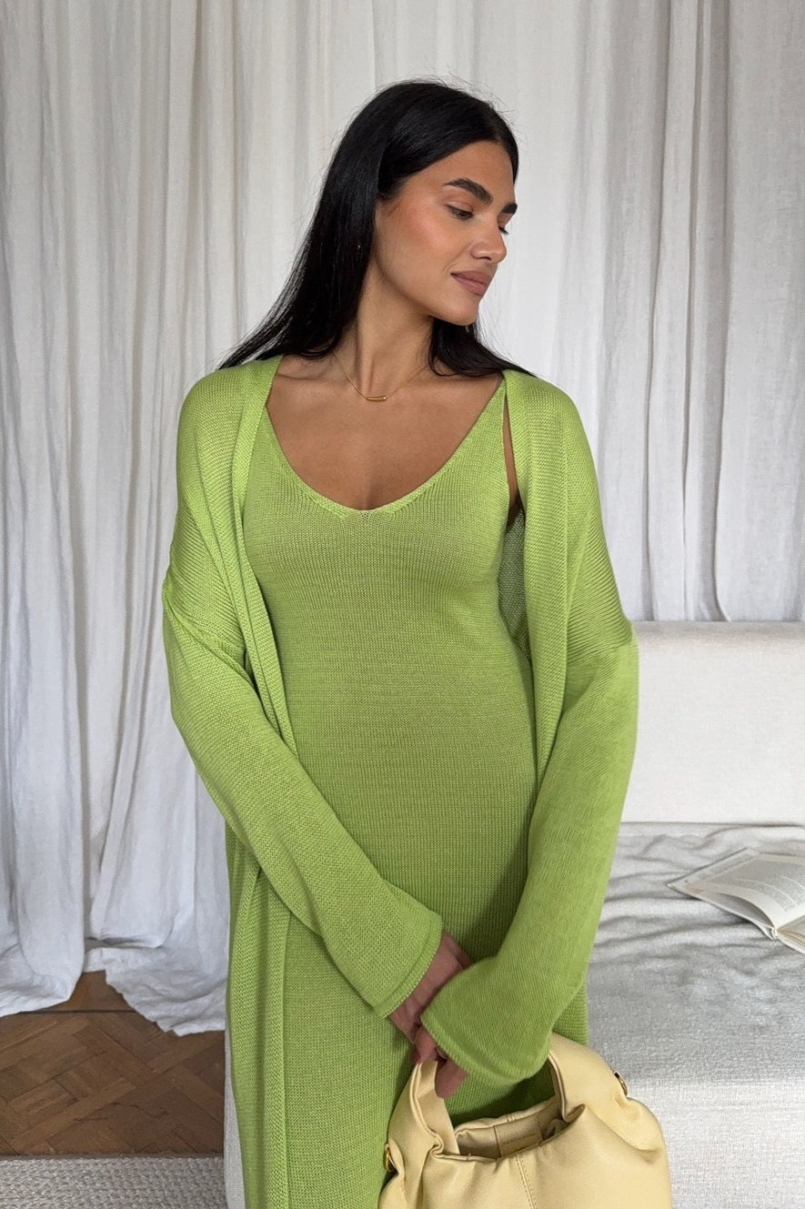 Solid V Neck Cotton Knit Bodycon Two Piece Set