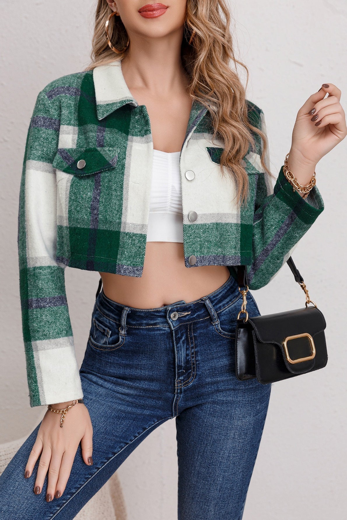 Chaqueta casual de manga larga a cuadros