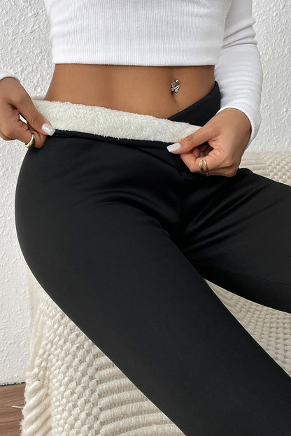 Leggings térmicos de forro polar de talle alto con cruce frontal