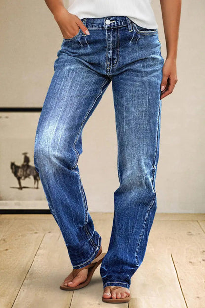 Stylish Pocket Stretch Casual Straight Leg Jeans