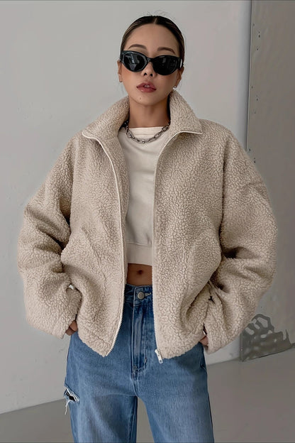 Oversized High Collar Fleece Jacket