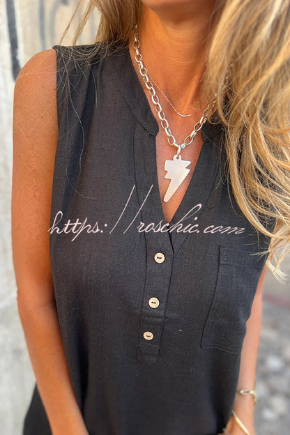 Solid Color Sleeveless V-neck Casual Pocket Mini Dress