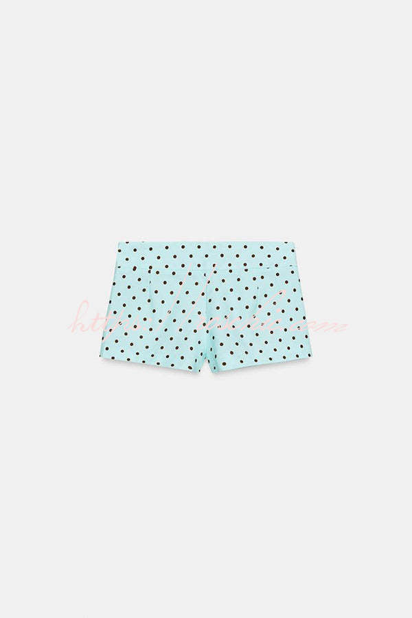 Trisha Linen Blend Polka Dot Stand Neck Belted Jacket and Low-Rise Pocket Mini Shorts Set