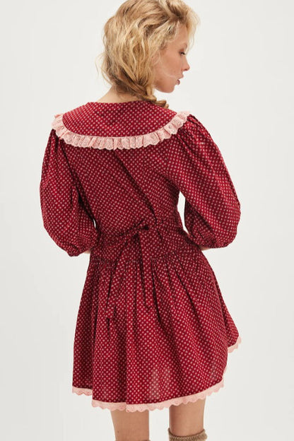 Minivestido vintage de lunares con cuello Peter Pan y mangas abullonadas