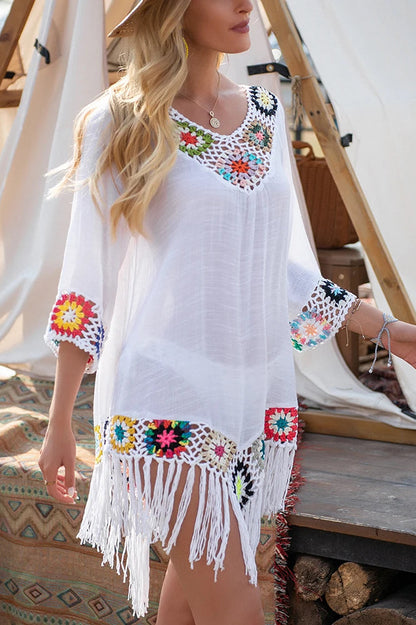 Vestido boho blanco con flecos