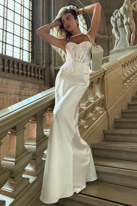 Vestido de Noche Ajustado Corsé de Encaje