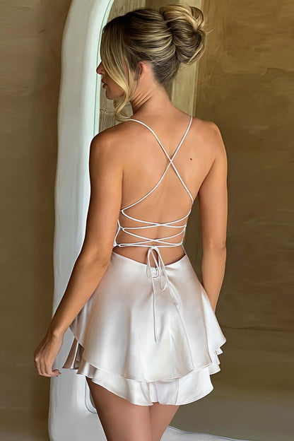 Minivestido camisola sexy ajustado de color liso con espalda descubierta