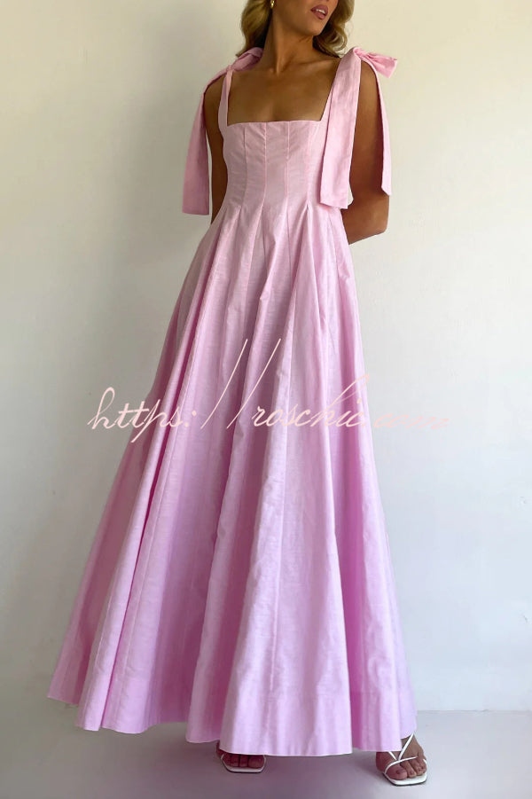 Solid Color Sleeveless Tie-up Suspender Elegant Patchwork Maxi Dress