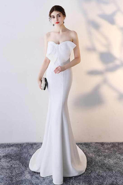 Vestido de Fiesta Largo de Sirena sin Tirantes con Lazo