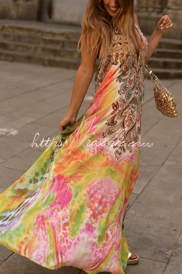 Bohemian Style Unique Print Sleeveless Backless Loose Maxi Dress