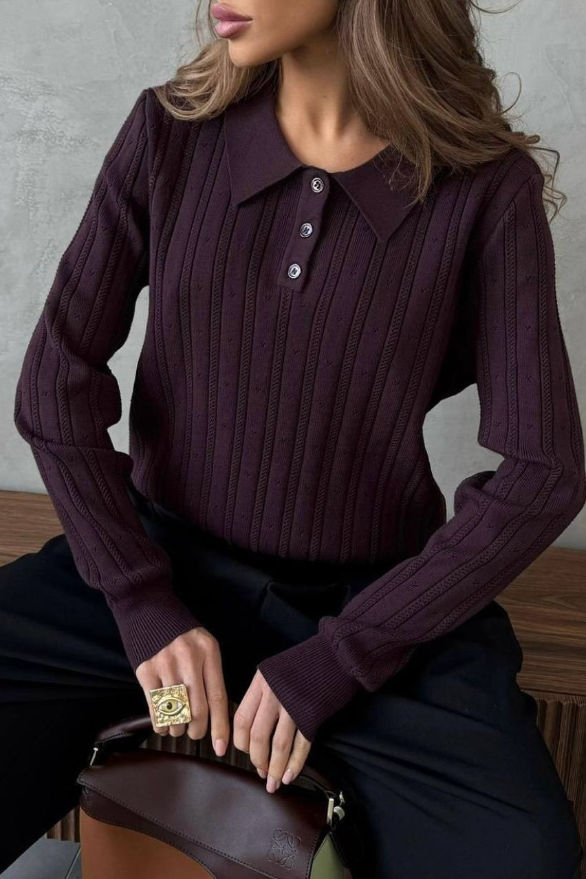Blusa holgada de manga larga con cuello polo jacquard