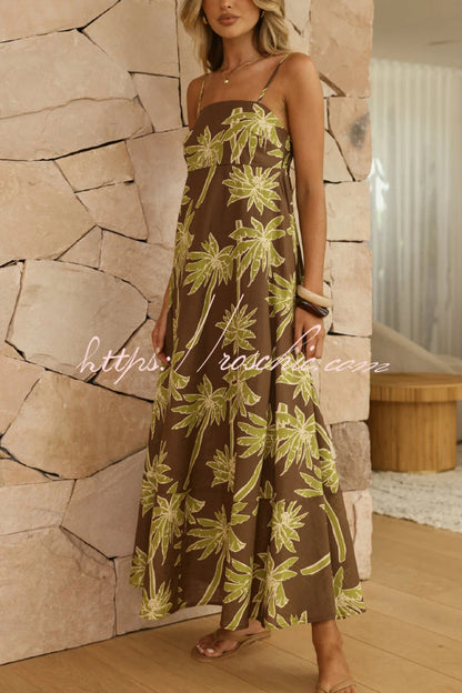 Coconut Tree Print Sleeveless Camisole Casual Vacation Maxi Dress