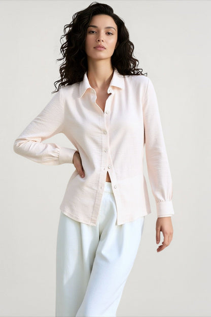 Linen Sheer Button Down Blouse