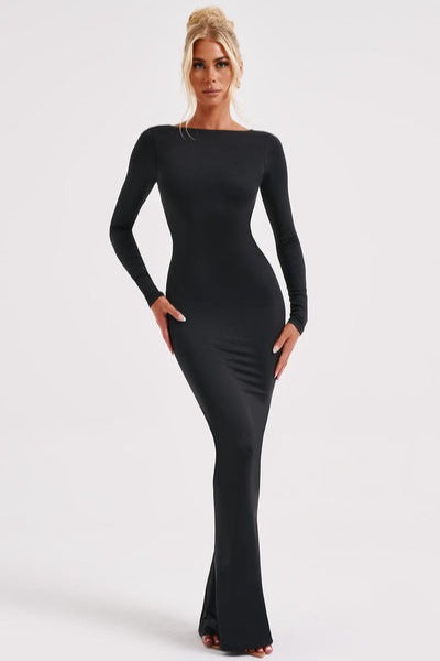 Vestido Formal Ajustado sin Espalda de Manga Larga