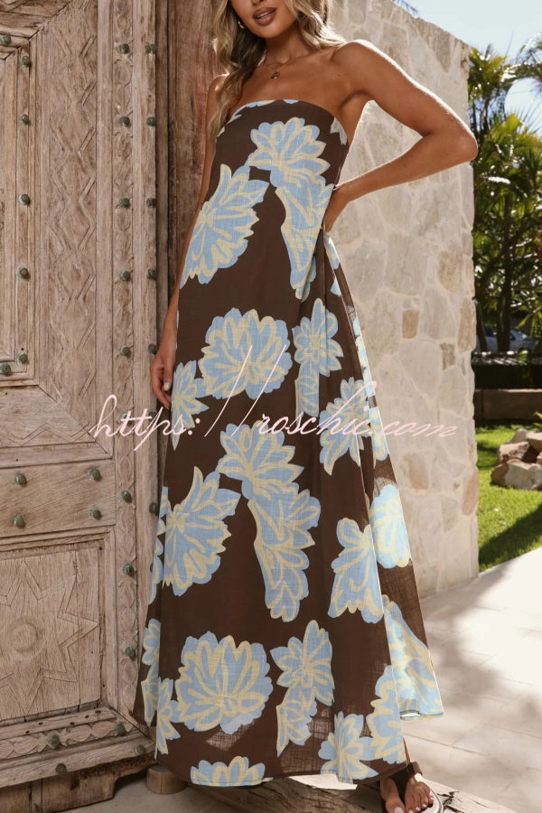 Flowers Print Sleeveless Off-shoulder Resort-style Loose Maxi Dress
