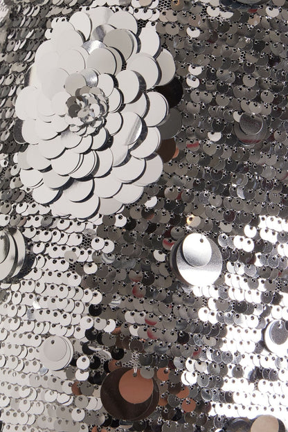 Silver Sequin 3D Flower Elegant Prom Dress