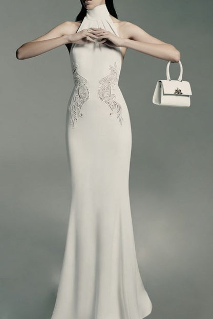 High Neck Lace Mermaid Reception Dress