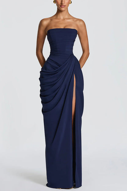 Cyra Back Lace-up Asymmetrical Pleats Strapless Slit Maxi Dress（Buy 2 Get Free Shipping）