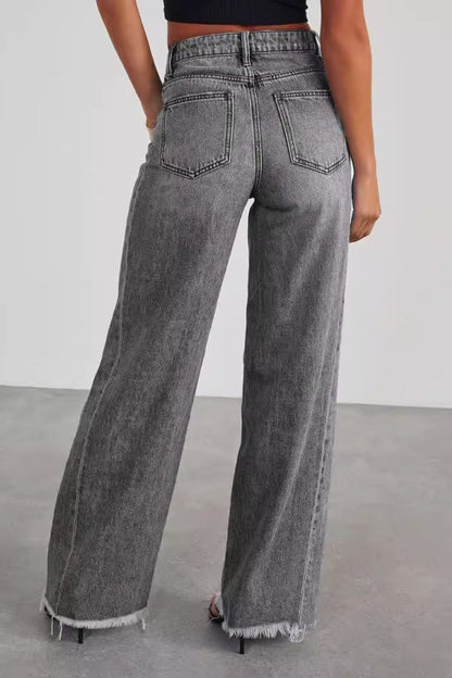 Solid Minimalist Washed Wide Leg Jeans