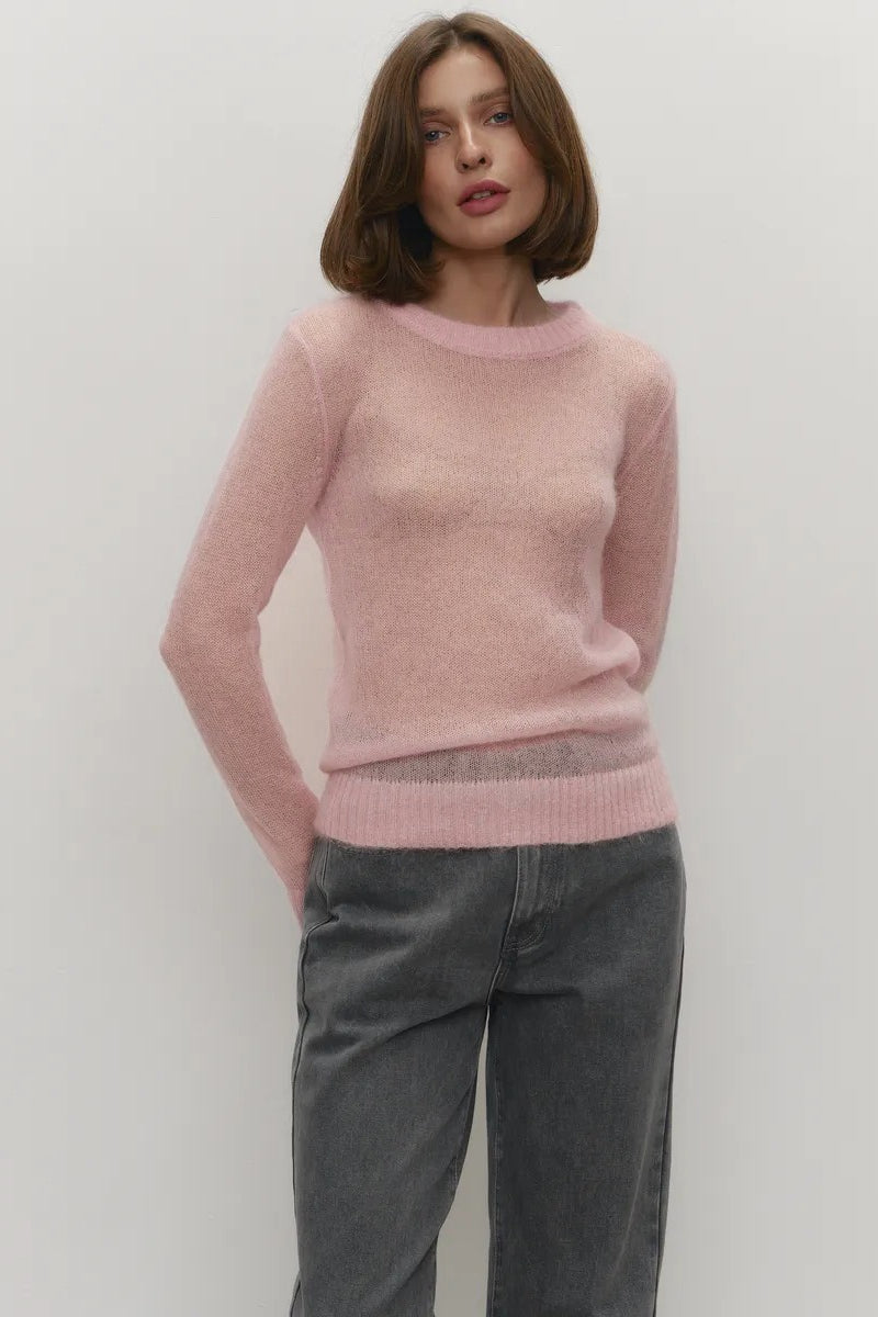 Top de punto de mohair con cuello redondo