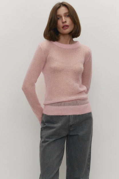 Top de punto de mohair con cuello redondo