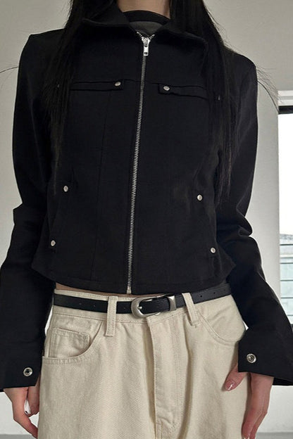 Studded Notch Collar Zip Jacket