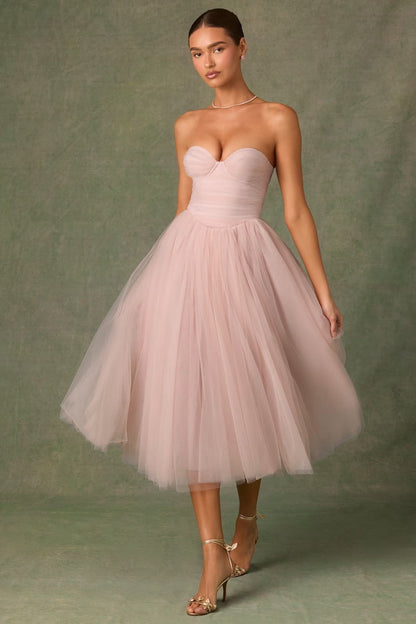 Sheer Bustier Strapless Cocktail Dress