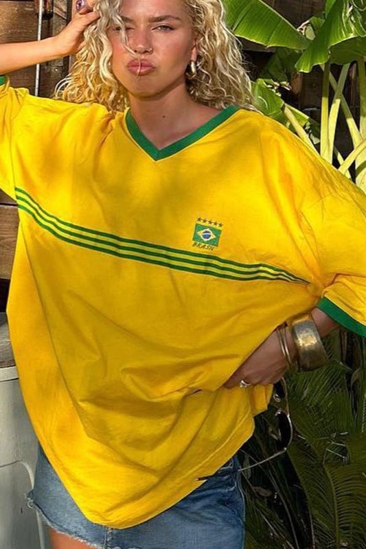 Camiseta holgada con estampado de letras y cuello redondo estilo hip hop