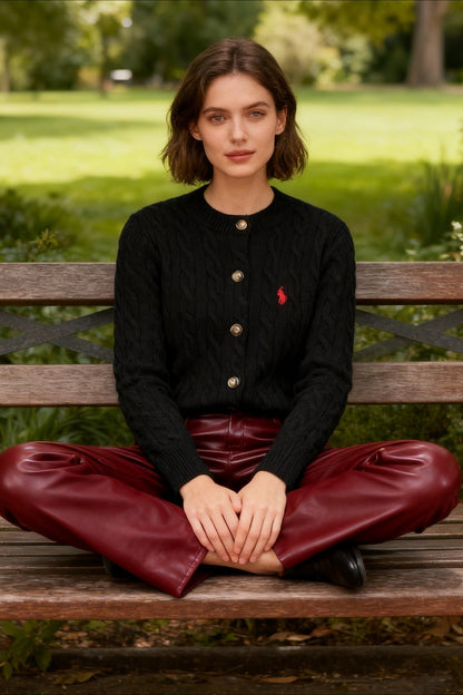 Embroidered Cable Wool Cardigan