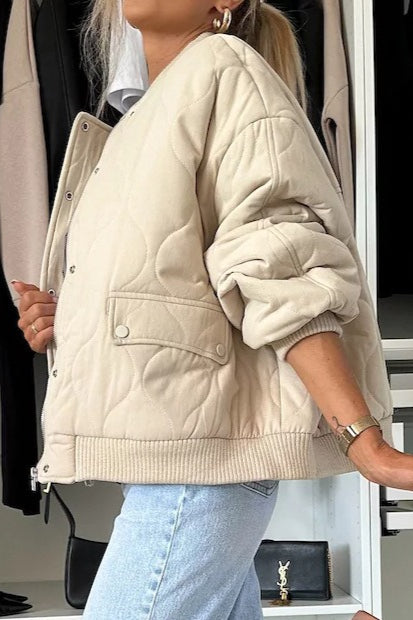 Abrigo acolchado liso casual con botones