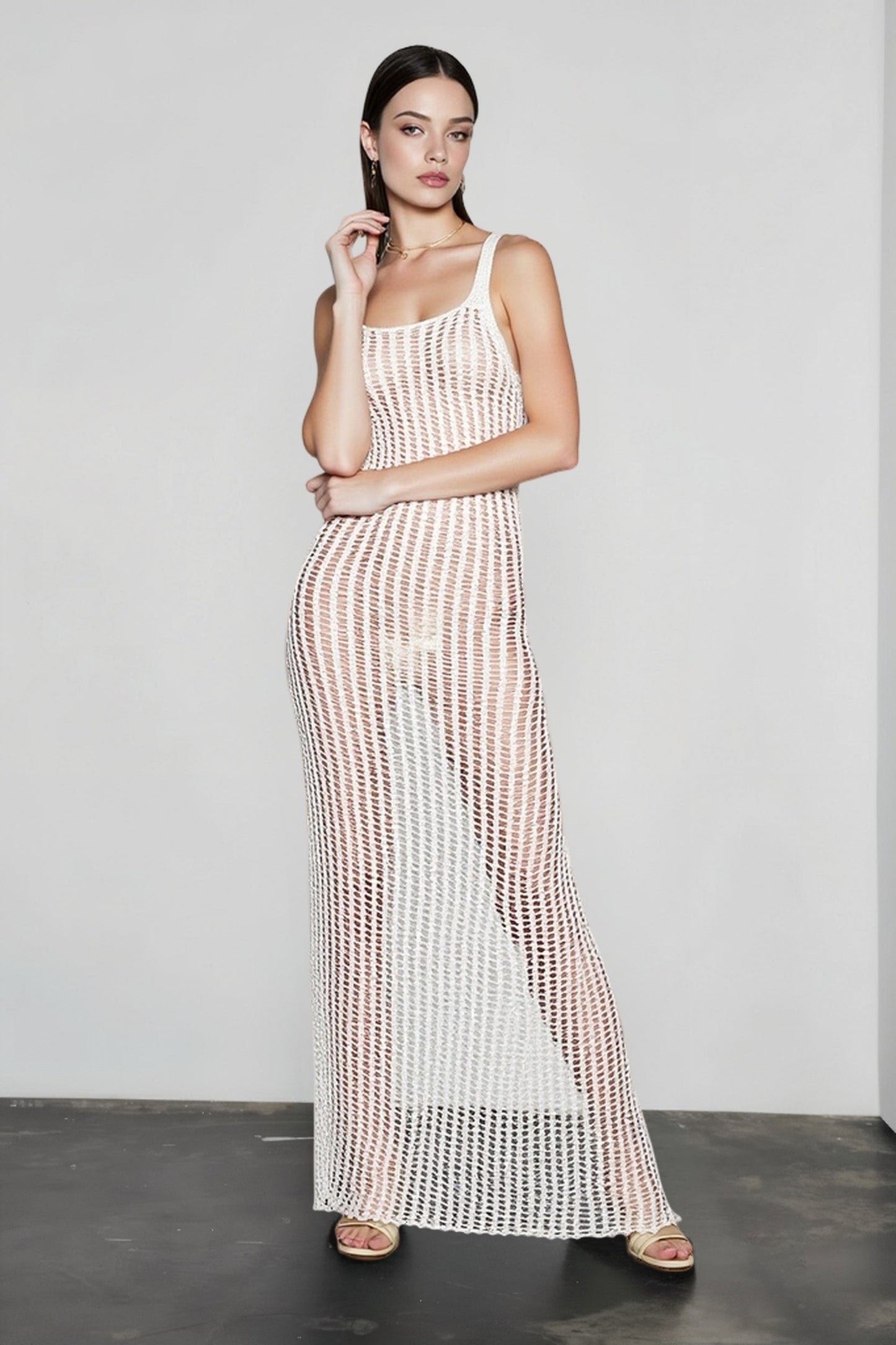 Knit Open Back Maxi Cover Up Vacation Dress