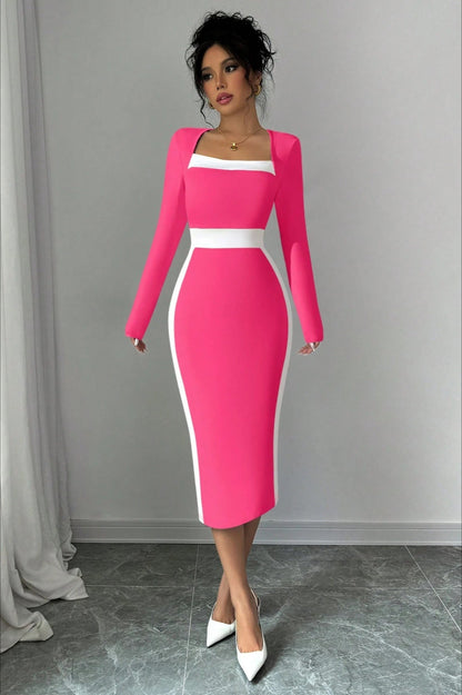 Vestido de cóctel ajustado con paneles de bloques de color
