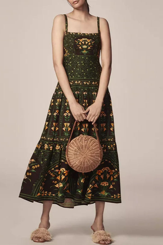 Vestido boho de corte A con estampado étnico vintage