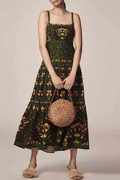 Vestido boho de corte A con estampado étnico vintage