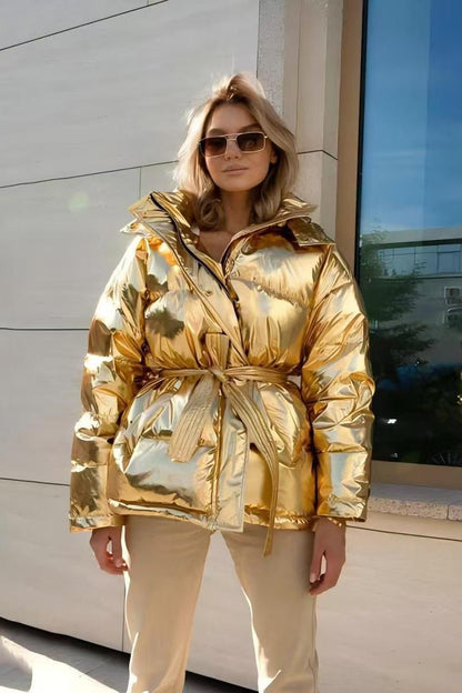 Chic Hooded Belted Quilted Puffer Jacket