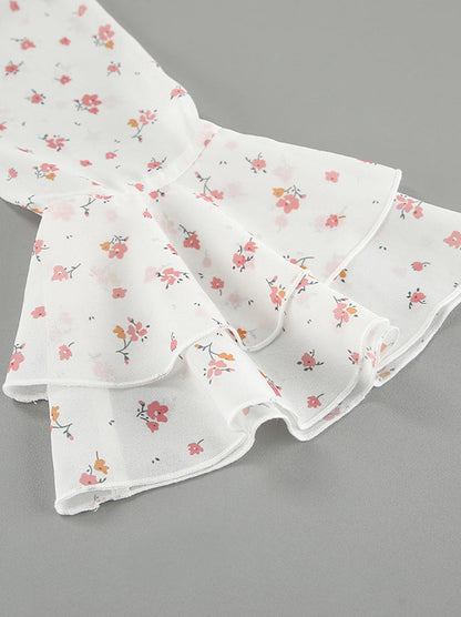Floral Ruffled V-Neck Slim Fit Blouse