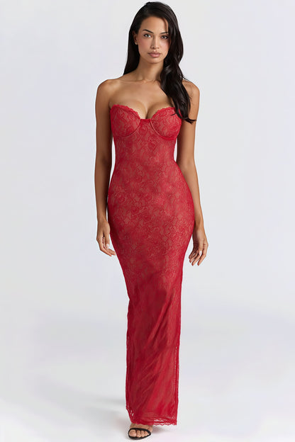 Vestido largo con hombros descubiertos, chal de encaje transparente sexy