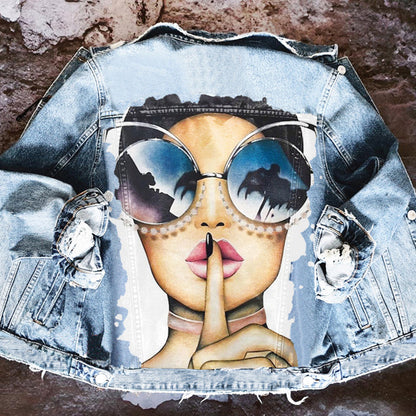 Halloween Print Long Sleeve Denim Jacket