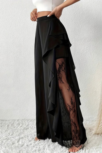 Pantalones de pernera ancha con aberturas irregulares y encaje